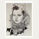 retrato con bolígrafo en blanco y negro de Isabel Clara Eugenia