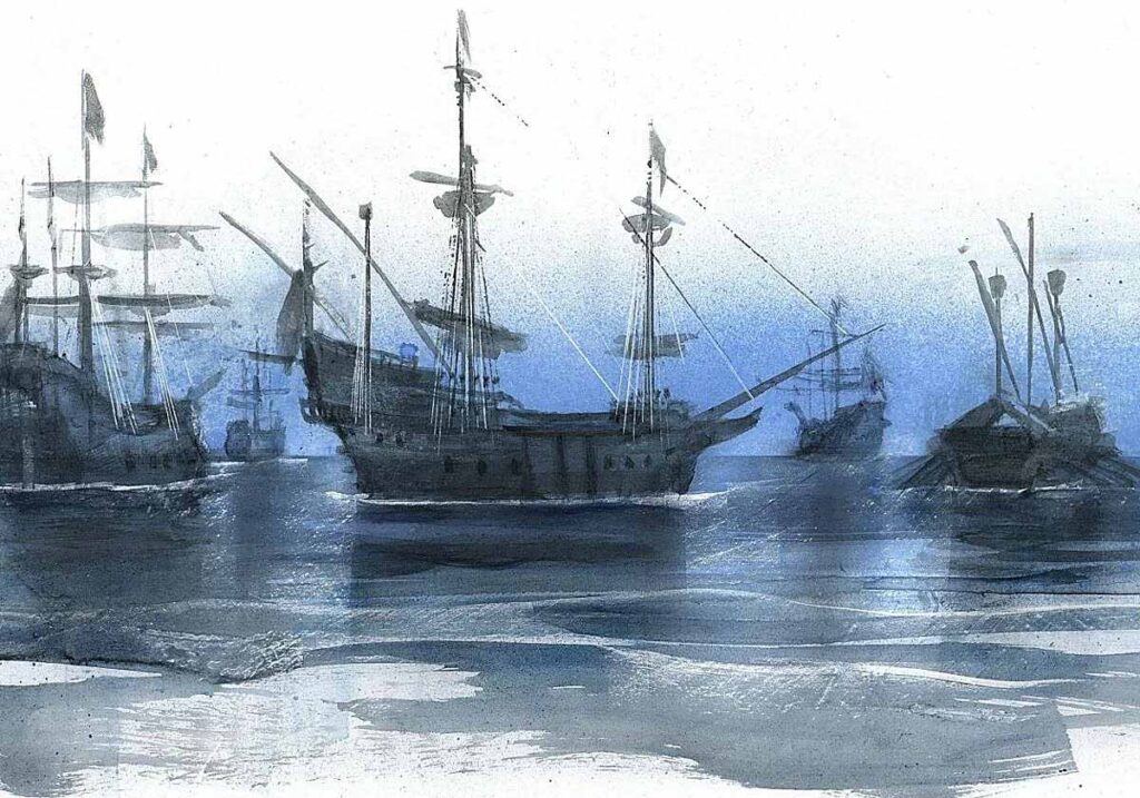 Paisaje de barcos de la armada de Felipe II